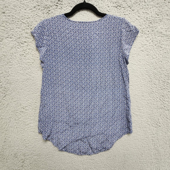 Cynthia Rowley 100% Silk Top Womens S Blue Floral Geometric Lightweight Blouse - Picture 6 of 10